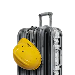 luggage with hard hat
